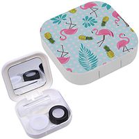 Portable Contact Lens Case Box Travel Kit Mirror + Bottle + Tweezers Container Holder [ Pink Flamingos ]