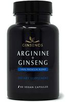 Arginine + Panax Ginseng - 60 Vegan Capsules - 100% Premium Blend Combines Korean Red Ginseng and L-Arginine - Extra Strength Pills - Improves Energy, Performance, Heart Health, Stamina by Ginsenos