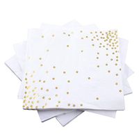 Ella Celebration Gold Dinner Napkins Fancy Disposable Paper Napkin with Foil Metallic Polka Dot Confetti 100 Bulk 3-Ply 6.5 x 6.5 inches for Bridal Celebration Birthday Wedding Graduation Dinner Party