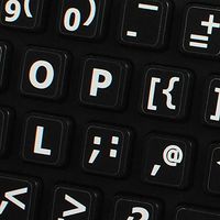 English US Large Lettering (Upper CASE) Non-Transparent Keyboard Labels Black, Grey, White OR Yellow Background for Desktop, Laptop and Notebook (Black Background)