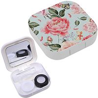 Portable Contact Lens Case Box Travel Kit Mirror + Bottle + Tweezers Container Holder [ Watercolor Peony Flowers Roses ]
