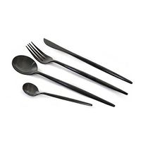HIOFFER Flatware Set,Stainless Steel Dinnerware Set - Dinner Knife Fork Spoon Teaspoon Suitable for Families, Kitchens, Hotels or Restaurants - Black,4PCS