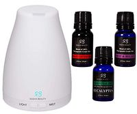 Radha Beauty Cold & Flu Set - 120ml Aromatherapy Auto Shut-off Diffuser with Pirates of the Sea, Eucalyptus, Rest & Relax Essential Oils. 100% Natural Gift Set for Relaxation, Home, Office, Meditation