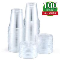 Eupako 8 oz Plastic Cups with Lids, Clear Disposable Cups with Flat Lids, Cold Drink Containers Pack of 100
