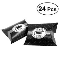 OULII 24PCS Treat Gift Paper Candy Cardboard Boxes European Round Dots Doctoral Cap Pattern Pillow Candy Box For Graduation Ceremony Wedding Birthday Party Favors