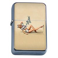 Silver Flip Top Oil Lighter Vintage Poster D-151 Hello There Sailor Sexy Navy