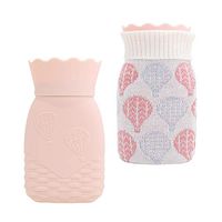 DricRoda Microwave Heating Water Bottle, Soft Silicone Hot Water Bag with Knit Cover, Nature Warming Bag for Body Pain Relief, Hot and Cold Therapy, Nice Gift for Christmas (Pink, S)