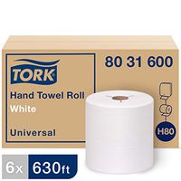 Tork Universal Hand Towel Roll H80, Economic Paper Hand Towel 8031600, 100% Recycled, Basic Quality, 1-Ply, White - 6 Rolls x 630 ft