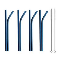 EIKdoulf02 10Pcs Stainless Steel Straws Party Reusable Durable Eco-Friendly Portable Straight Bent Drinking Straws with Brush - Blue