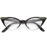 Vintage Cateyes 80s Inspired Fashion Clear Lens Cat Eye Glasses with Rhinestones (Black-Fade)