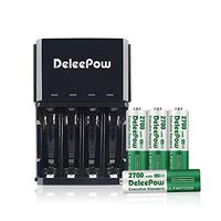 Deleepow AA Rechargeable Batteries with AA AAA Ni-MH Battery Charger (Idependent Slot), 2700mAh High Capacity & Fast Charging Batteries Charger with LED Lights