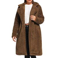 HNTDG Women Winter Plush Coat Lapel Solid Color Wool Coats Collar Warm Loose Woolen Outwear Coat Brown