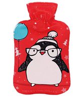 1000ML Classic PVC Cold or Hot Water Bottle with Soft Plush Cover - Penguin - Red