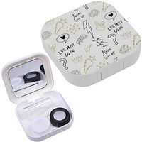 Portable Contact Lens Case Box Travel Kit Mirror + Bottle + Tweezers Container Holder [ Cute Doodle Suitable ]