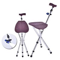 Qnlly Adjustable Folding Canes Seat Walking Stick Height Adjustment Cane Seat 350 lbs Capacity Combo Chairs Stool with Flashlight