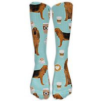 Kakgop Bloodhound Fabric Bloodhound Fabric Dogs and Coffees Design Knee High Graduated Compression Socks for Women and Men - Best Medical, Nursing, Travel & Flight Socks - Running & Fitness