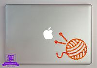Overly Attached Decals Knitting Needles and Yarn Specialty Vinyl Decal Sized to Fit A 13" Laptop - Orange Metal Flake