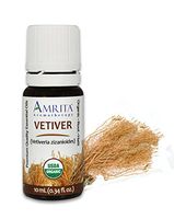 Amrita Aromatherapy Organic Vetiver Essential Oil, 100% Pure Undiluted Vetiveria zizanioides, Therapeutic Grade, Premium Quality Aromatherapy oil, Tested & Verified, 10ML