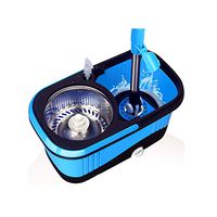 LIUFS-Mop Head Household Cleaning Tool Rotating Mop Bucket Wet Hand-rotating Mop Bucket Reinforcing Rod With 2 Mop Heads (Color : Blue)