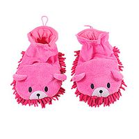Exttlliy 1 Pair Cartoon Bear Shape Winter Warm Dust Mop Slippers Washable Cleaning Slipper Boots Floor Cleaning Tool for Women Men (Rose)