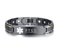 XUANPAI P.T.S.D. Stainless Steel Magnet Therapy Medical Alert ID Bracelet for Men Women,Adjustable