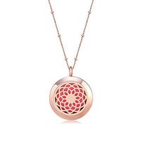Mesinya Rose Gold Color 316L S.Steel Essential Oils Aromatherapy Diffuser Locket Necklace 20'' Chain (Lotus 1'')