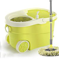 Hand-free Rotating Mop Bucket, Automatic Dry Double Drive Hand Pressure Mop Bucket, Oversized Roller - Green (Color : Green, Size : 4mop heads)