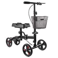 Folding Knee Scooter Crutch, Height Adjustable Knee Walker with Orthopedic Seat Pad and Basket, Black