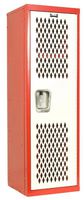 Hallowell Home Team Locker, 15"W x 15"D x 48"H, Red Body / White Door, Single Tier, 1-Wide, Knock-Down