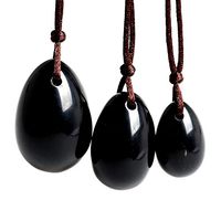 3pcs Set Natural Rose Crystal Quartz Drilled Yoni Healing Massage Egg Kegel Exercise Balls Women Strengthen Pelvic Floor Muscles Massage Stone Counter Stress Adult Urinary Incontinence (obsidian)