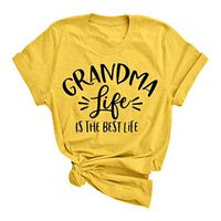 Eoeth Women Grandma Life T-Shirt Casual Letter Printed Short Sleeves O-Neck Tops Blouse Shirts T-Shirts Pullover Tee Yellow