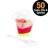 HallGEMs 50 x 4oz Mini Dessert Cups with Lids and Spoons, Swirl Triangle. Premium Clear Plastic Parfait Cup - Small Disposable Reusable Serving Bowl with recipe ebook. (50,4oz)