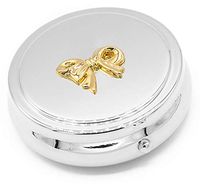 Golden Ribbon Bow - Pocket Purse Portable Travel Pill Box & Medicine Organizer (3 Compartments)