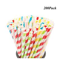 200PCS Biodegradable Paper Straws Bulk, Assorted Rainbow Colors Striped Drinking Straws for Juice, Shakes, Cocktail, Coffee,Soda, Milkshakes, Smoothies,Celebration Parties and Arts Crafts Projects Pr
