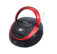 Axess Top-Loading Portable Boombox CD/MP3 USB-Charging MP3 Playback Am/FM Radio Cassette Player, and Recorder Boombox Home Audio, AUX, Headphone (Red/Black)