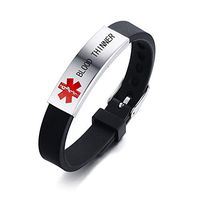 HEABY Medical Alert ID Bracelet Laser Engraved Blood THINNER Adjustable Wristband for Men Women Emergency First Aid