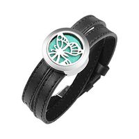 LADEMAYH Butterfly Design Women Bracelet Diffuser Aromatherapy Jewelry, Stainless Steel Locket for Essential Oils with Leather Band