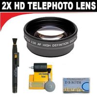 2x Digital Telephoto Professional Series Lens + 5 Pc Cleaning Kit + DB ROTH Micro Fiber Cloth For The Canon VIXIA HF200, HF20, HF11, HF100, HF10, HG21, HG20 Flash Memory Camcorders
