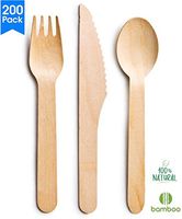 Eco Friendly Bamboo utensils, Disposable Wooden Cutlery, Compostable, Biodegradable and All Natural, Wedding and Party Supplies Wooden Silverware (100 Forks 50 Knives 50 Spoons)