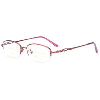 SHEEN KELLY Women's Multifocus Reading Glasses Anti Blue light Rectangular Harlf Rim Metal Frame Oval Diamonds Pink Red
