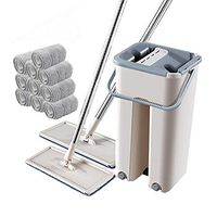 LSS Flat-Pressure Magic Automatic mop and Bucket, Hands-Free Floor Cleaning mop with Reusable 10 mop Cloths + 2 mop rods, laminates, Wet or Dry on Tiles