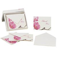 JAM Paper Handmade Recycled Foldover Card Sets in Box - 5 1/2" x 4 1/2" - White with Pink Side Roses - Sold Individually