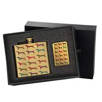 Jack Russell Dog - Gold Lighter and Pocket Hip Liquor Flask Survival Camping Gift Box Set