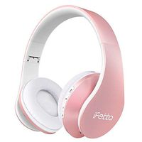 Ifecco Bluetooth Headphones, 4 in 1 Upgrade Bluetooth Foldable Over-Ear Headsets with Micro Support SD/TF Card for Bluetooth-Enabled Devices (Rose Gold)