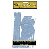 Amscan Premium Heavyweight Pastel Blue Assorted Cutlery, 24 Ct. | Party Tableware