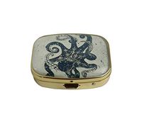 LCTCKP Custom Fashion Square Glass Gold Pill Case Decorative Metal Western Medicine Tablet Container Box (Octopus)