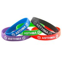 Asthma ID Bracelet Wristband Combo - 5 Pack - 8-1/4 Inches - Large - Black Blue Green Red Purple