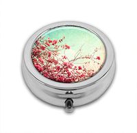 LuxSweet Pill Box,Vintage Pink Flowers Pill Case for Purse Pocket Pill Organizer with 3 Compartments Silver 2.1 Inches Portable Vitamin Medicine Case Holder