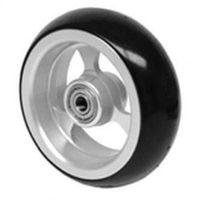 Pair of Caster Tires 4 X 1-1/2 Inch, Frog Legs, Aluminum 3-spoke, Black Soft-roll Tire, 5/16 Inch Bearing, 1 Inch Hub for Powerchair Wheelchair 432001