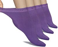 Hugh Ugoli Lightweight Women's Diabetic Ankle Socks Bamboo Thin Socks Seamless Toe and Non-Binding Top, 4 Pairs, Purple, Shoe size: 6-9